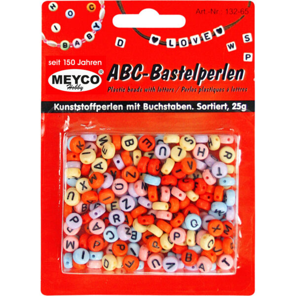 ABC-Kunststoffperlen m.Buchstaben, 25g, rund, bunt